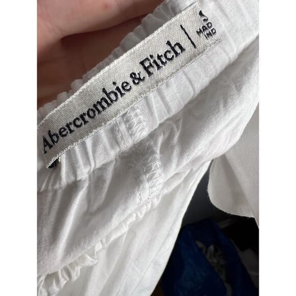 Abercrombie & Fitch White Puff Sleeve Midi Dress Size Small Tie Back Cutout - Picture 8 of 9